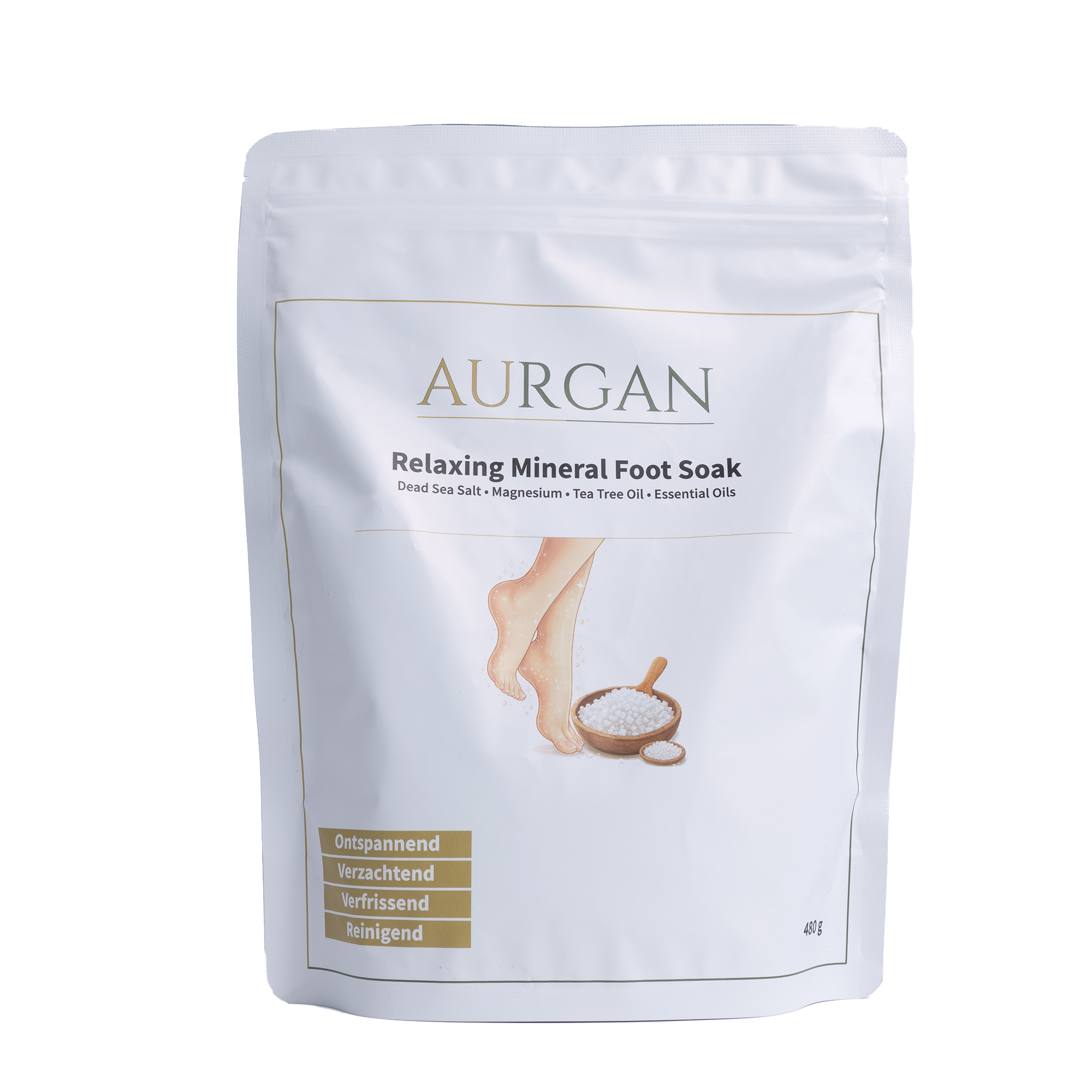 Aurgan Foot Soak 480g – Voetenbadzout met Tea Tree, Rozemarijn, Kamille & Munt