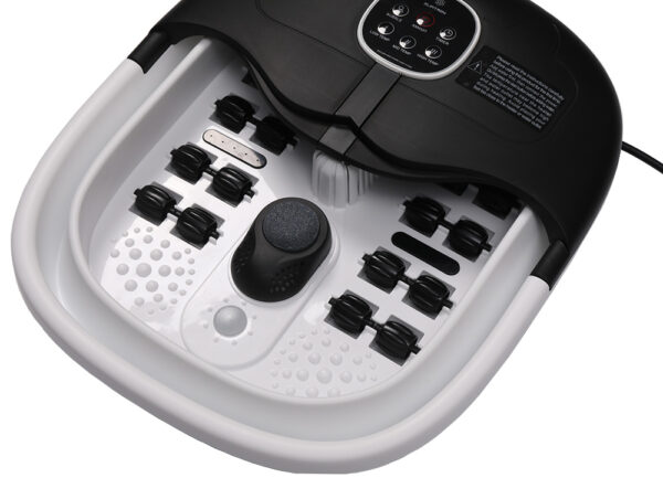 Detail van het zwarte Slimtron FB02 voetenbad in ingeklapte stand