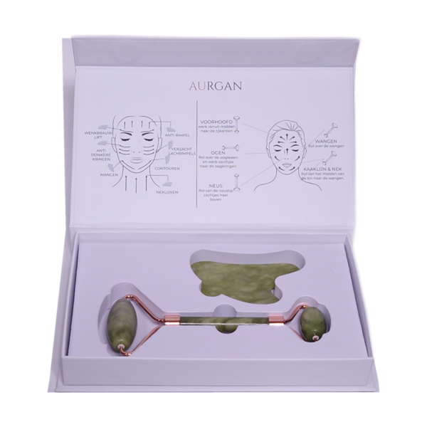 Aurgan groene Jade Roller & Gua Sha set